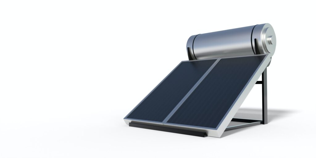 Solar water heater, panels and boiler isolated on white background. 3d illustration